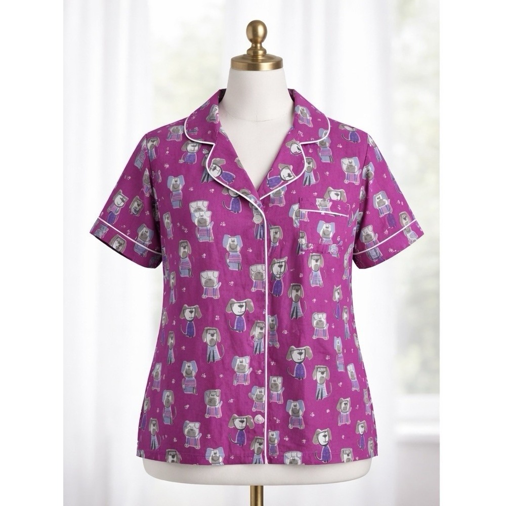 New The Company Store Pajama Top Pink Dog Print Short Sleeve Sleep Lounge Size L - Picture 2 of 10